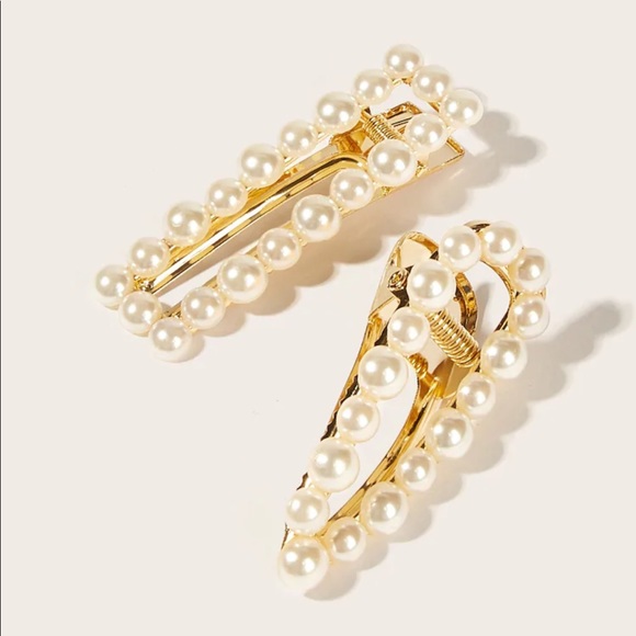 LAST SET Vintage Pearl + Gold Barrette Clips - Picture 5 of 6
